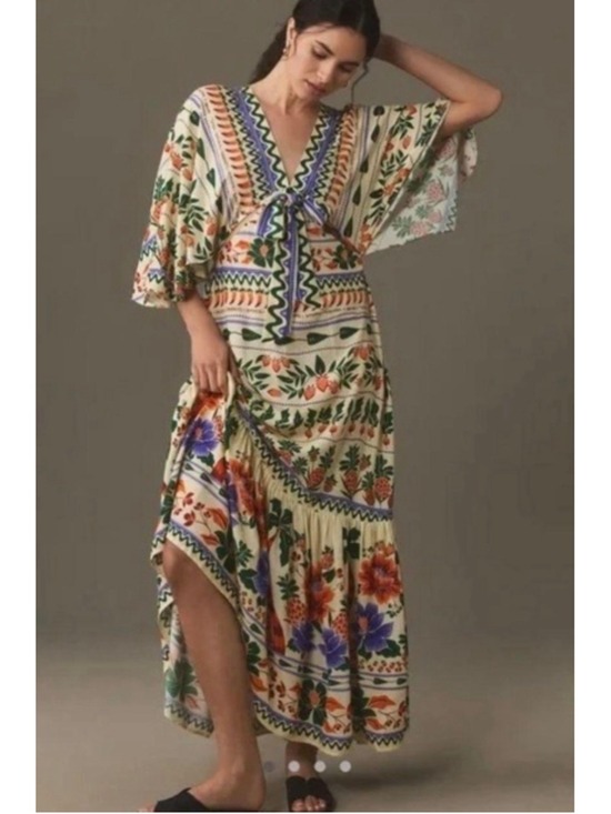 FARM Rio Dresses & Skirts - Farm Rio V-Neck Kaftan Maxi Dress Size S NWT